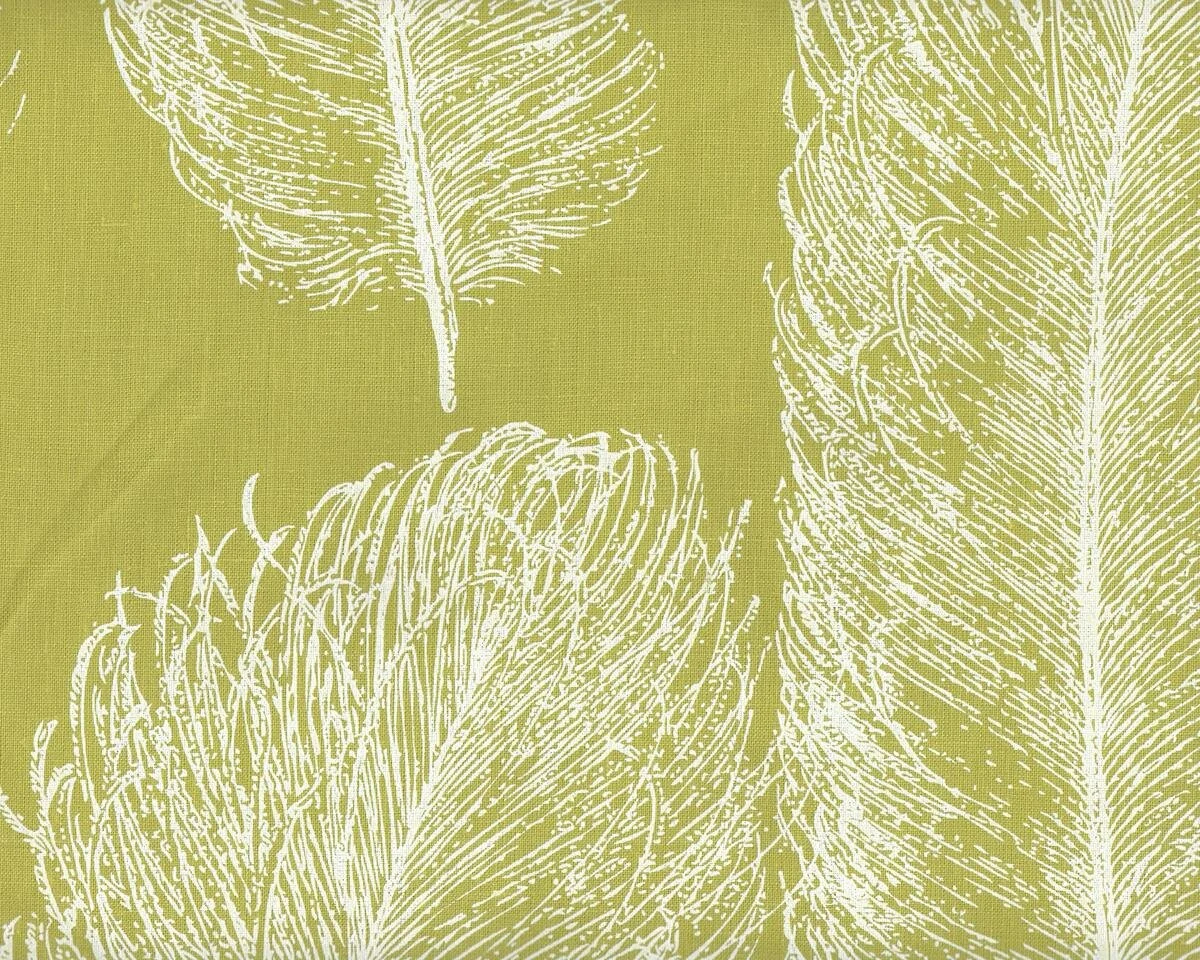 Leinen-Dekostoff DUVET LINEN, große Federn, limette-weiß