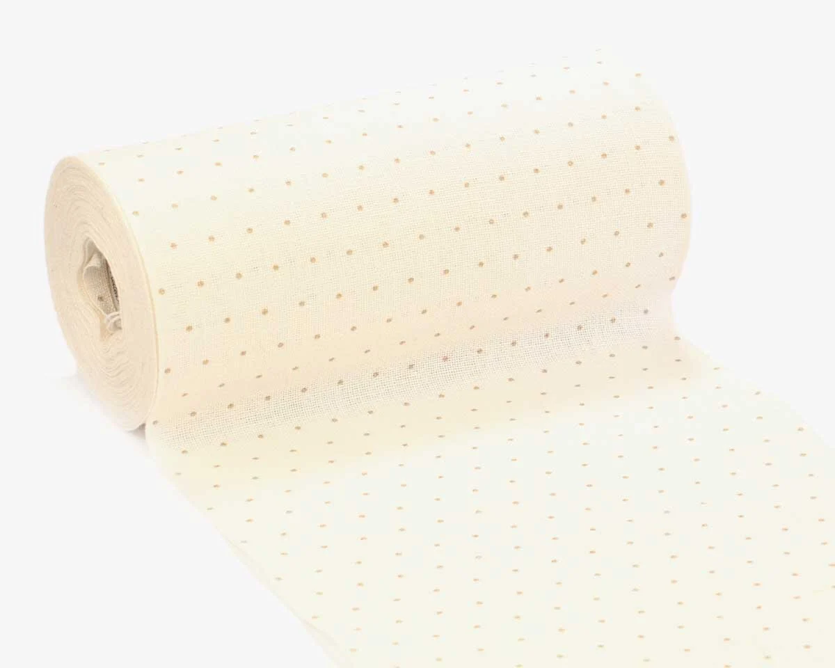 Leinenband zum Besticken, Punkte, 21 cm breit, creme-beige, Vaupel & Heilenbeck