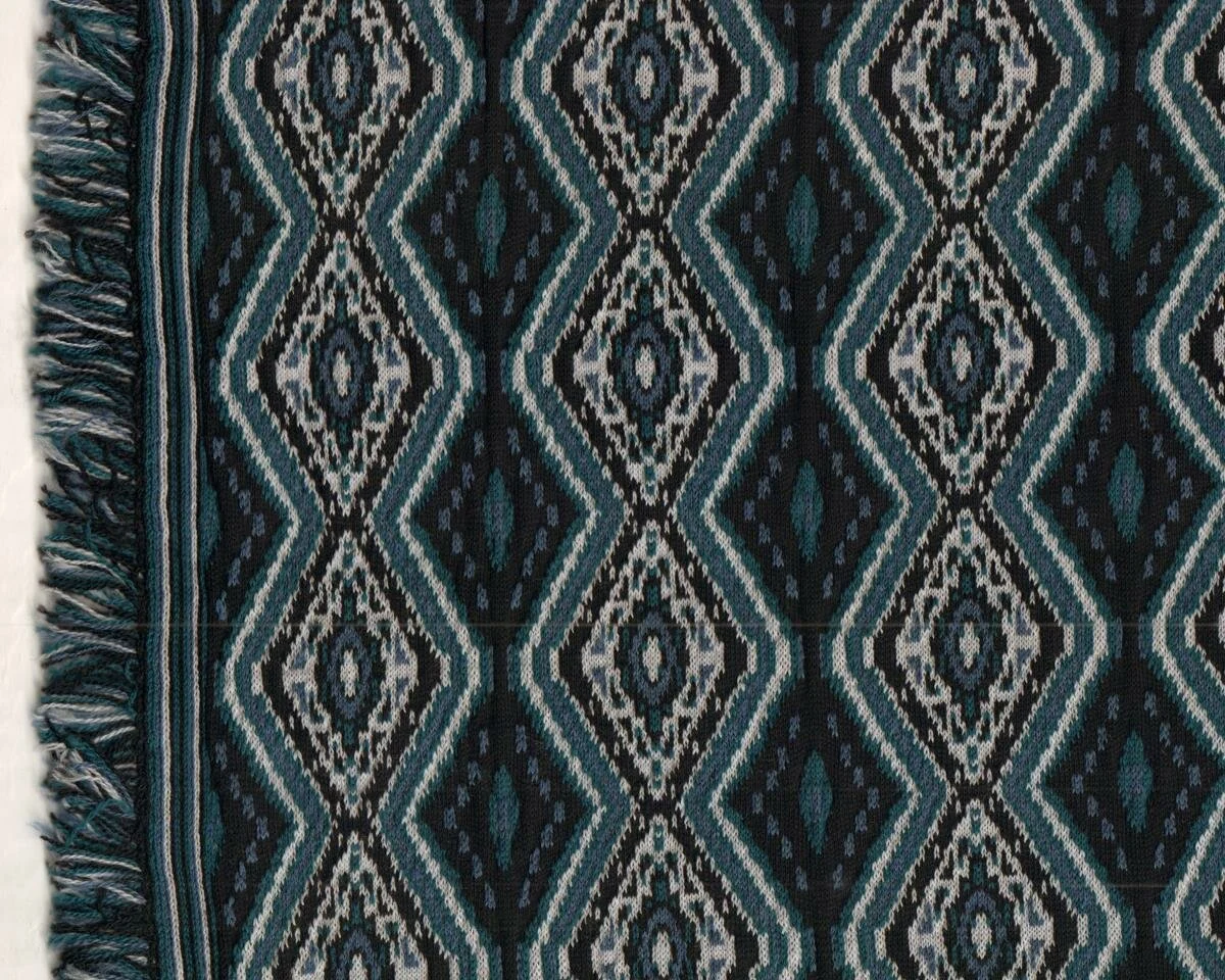 Merino-Strickjacquardstoff FRANSEN, Ikat-Muster, petrol-weiß, Toptex