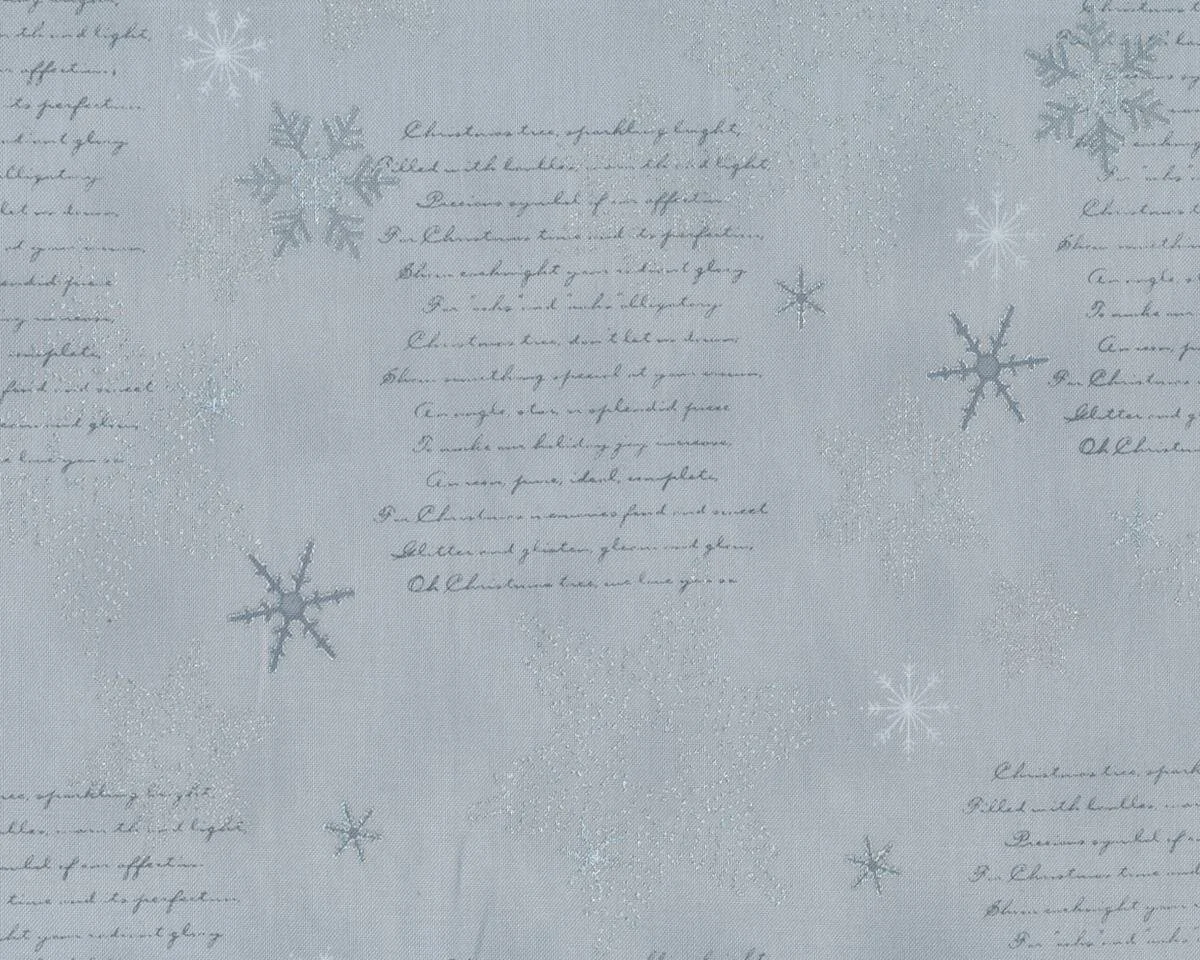 Metallic-Patchworkstoff BRILLIANT CHRISTMAS, Schrift und Schneeflocken, hellgrau-silber