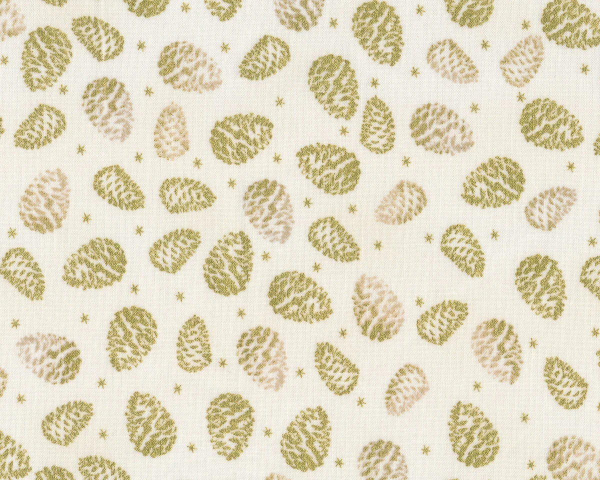Metallic-Patchworkstoff CHRISTMAS IS NEAR, Tannenzapfen, creme-gold