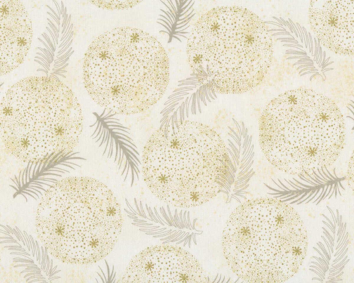 Metallic-Patchworkstoff CHRISTMAS IS NEAR, Weihnachtskugeln, creme-gold