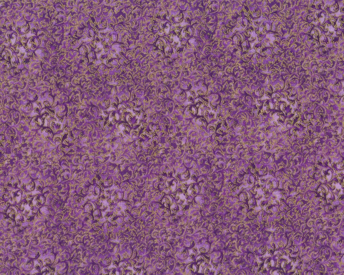Metallic-Patchworkstoff FUSIONS, Blattranken, lila-gold, Robert Kaufman