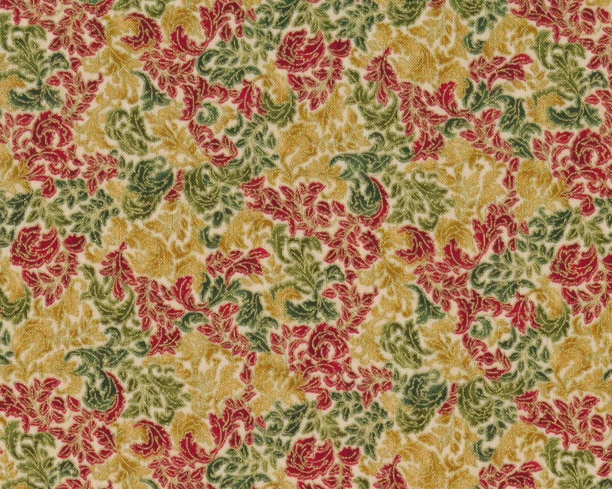 Metallic-Patchworkstoff FUSIONS REGENT, Blattranken, dunkelrot-gold-grün, Robert Kaufman