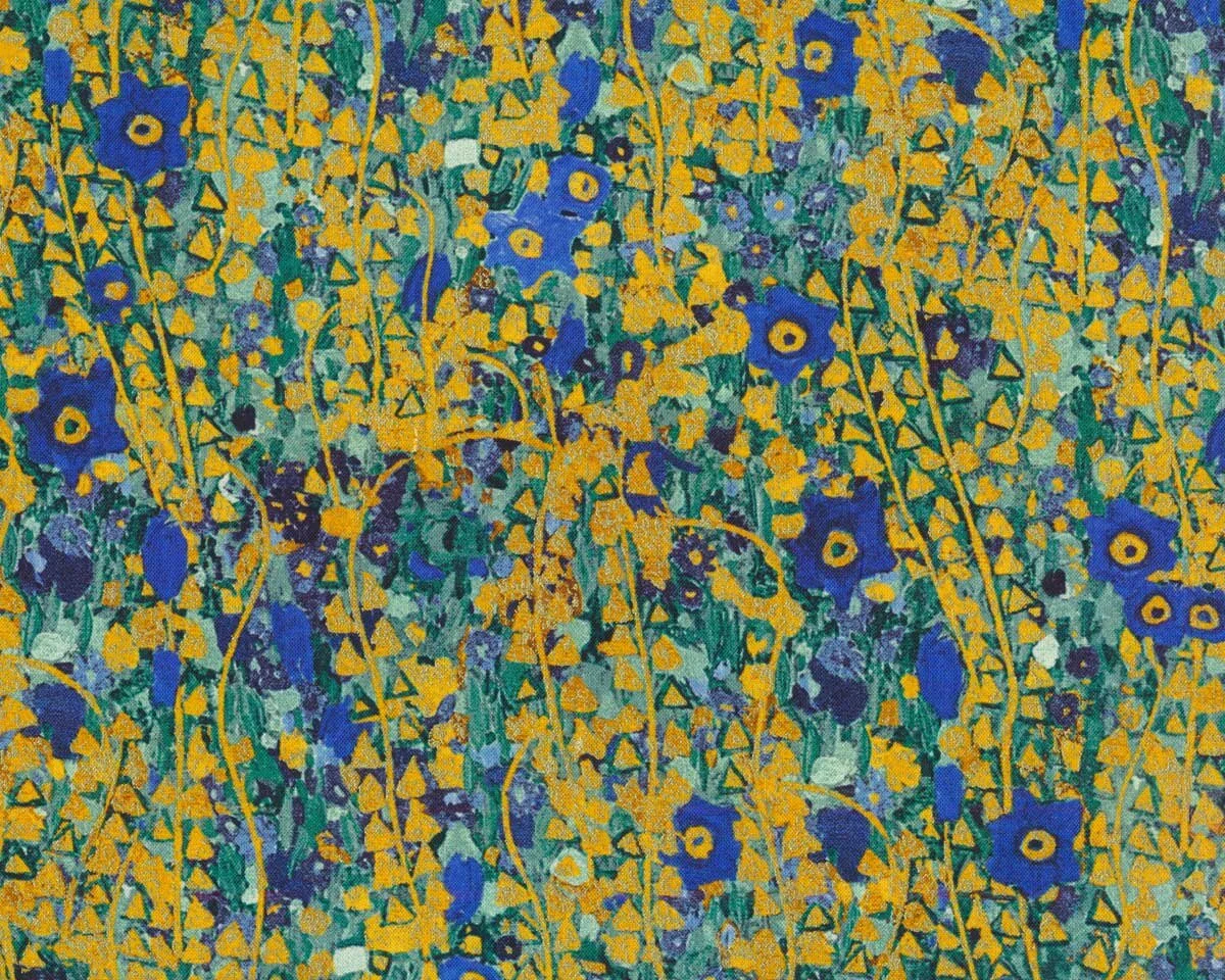 Metallic-Patchworkstoff GUSTAV KLIMT, Blumengarten, Blüten, blau