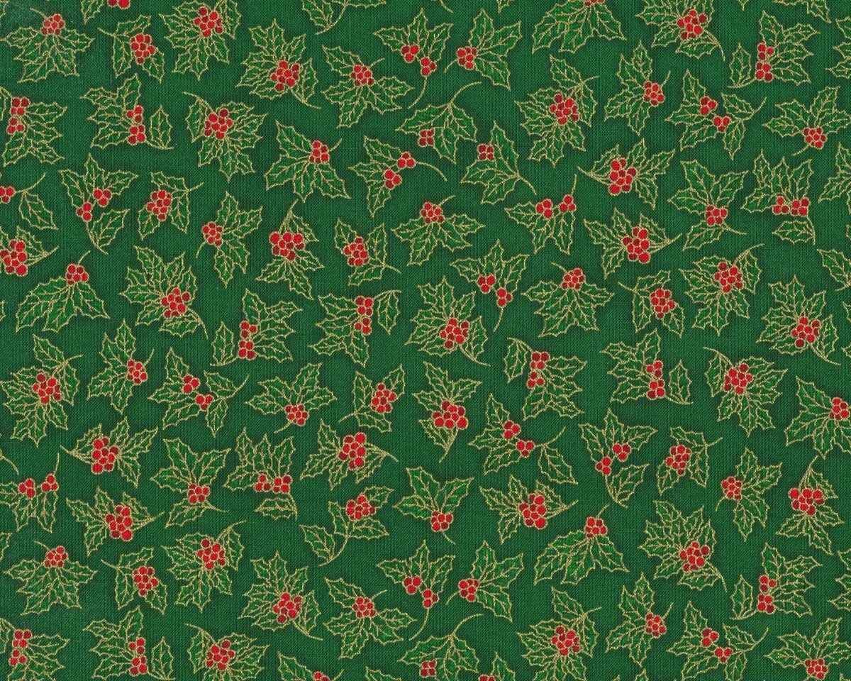 Metallic-Patchworkstoff HOLIDAY CHARMS, Ilex, grün-gold, Robert Kaufman