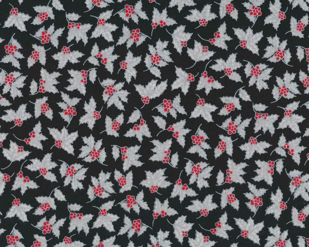 Metallic-Patchworkstoff HOLIDAY CHARMS, Ilex, schwarz-silber, Robert Kaufman