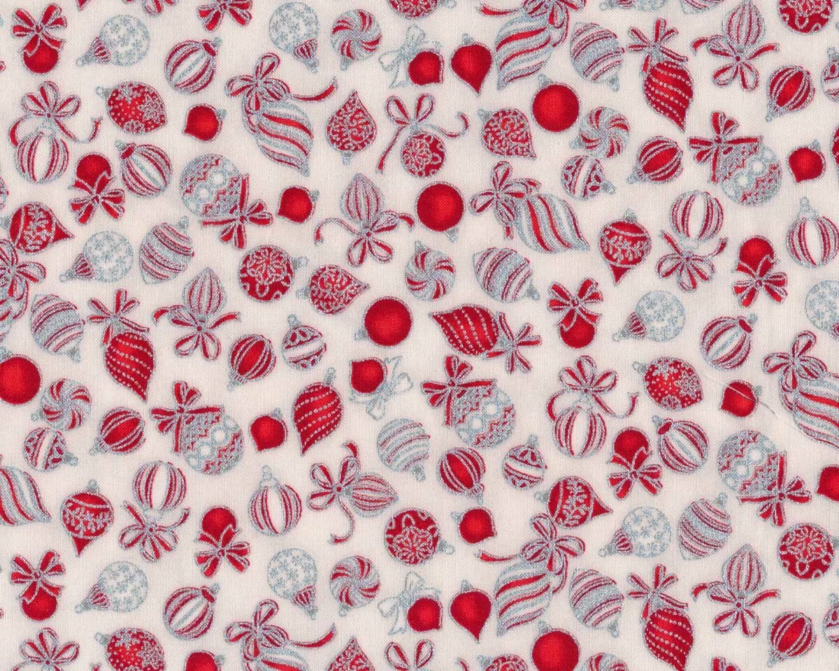 Metallic-Patchworkstoff HOLIDAY CHARMS, Kugeln, weiß-silber, Robert Kaufman