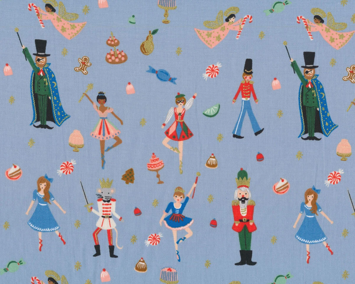 Metallic-Patchworkstoff HOLIDAY CLASSICS, Nussknacker, himmelblau-gold, Cotton+Steel