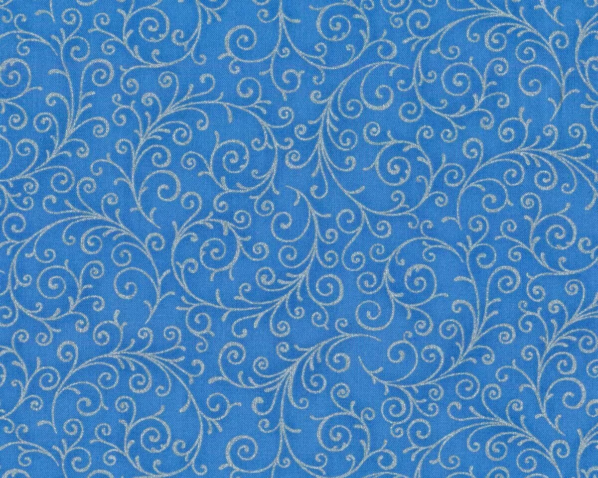Metallic-Patchworkstoff HOLIDAY FLOURISH, Kringel-Ranken, aquablau-silber, Robert Kaufman