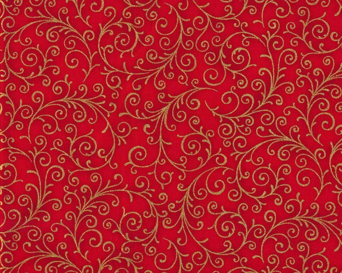 Metallic-Patchworkstoff HOLIDAY FLOURISH, Kringel-Ranken, rot-gold, Robert Kaufman