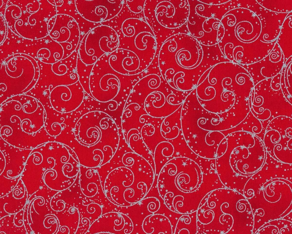 Metallic-Patchworkstoff HOLIDAY FLOURISH, Kringel-Ranken, rot-silber, Robert Kaufman