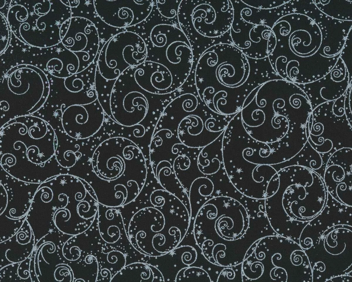 Metallic-Patchworkstoff HOLIDAY FLOURISH, Kringel-Ranken, schwarz-silber, Robert Kaufman