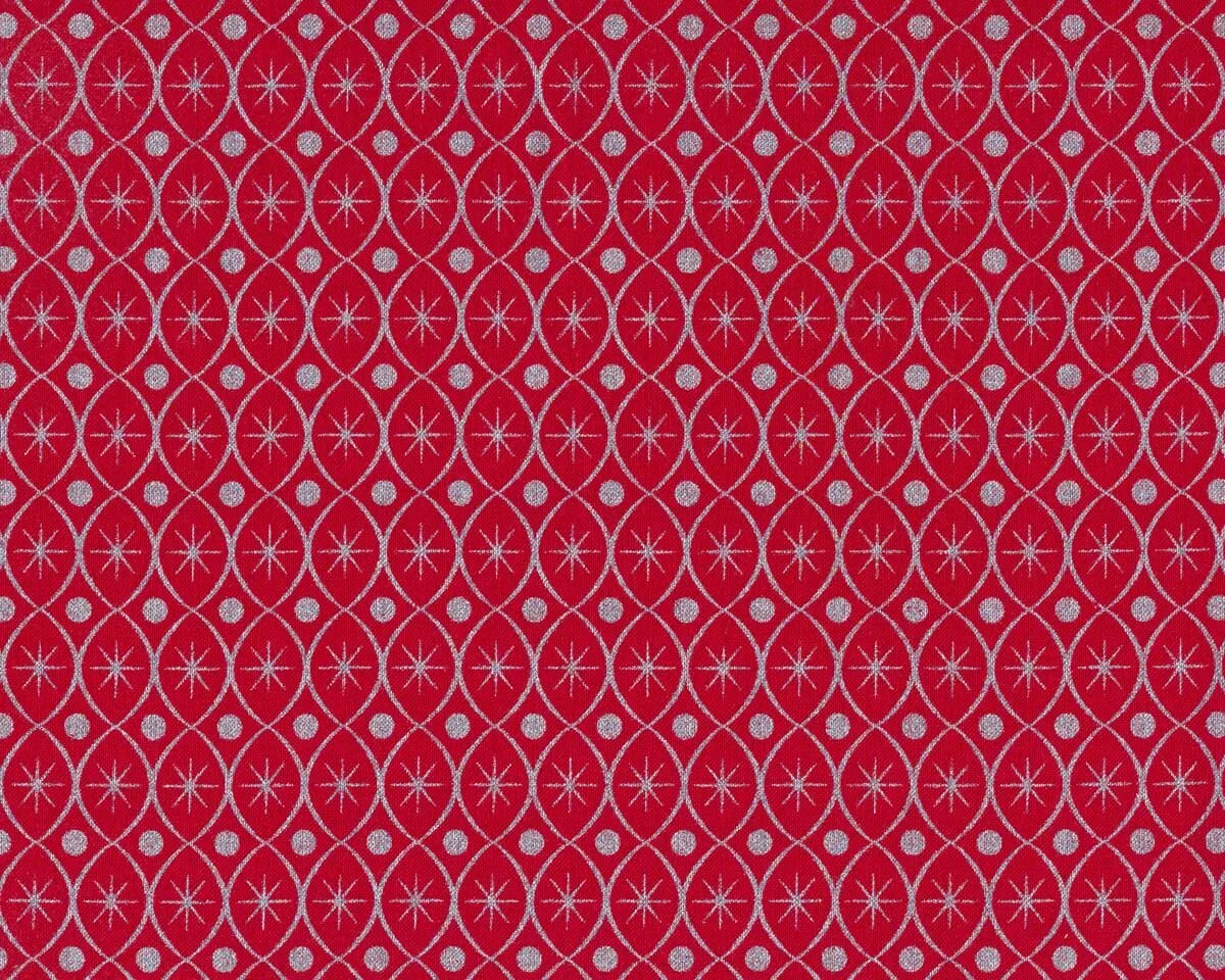 Metallic-Patchworkstoff HOLIDAY FLOURISH, Stern-Ornamente, rot-silber, Robert Kaufman