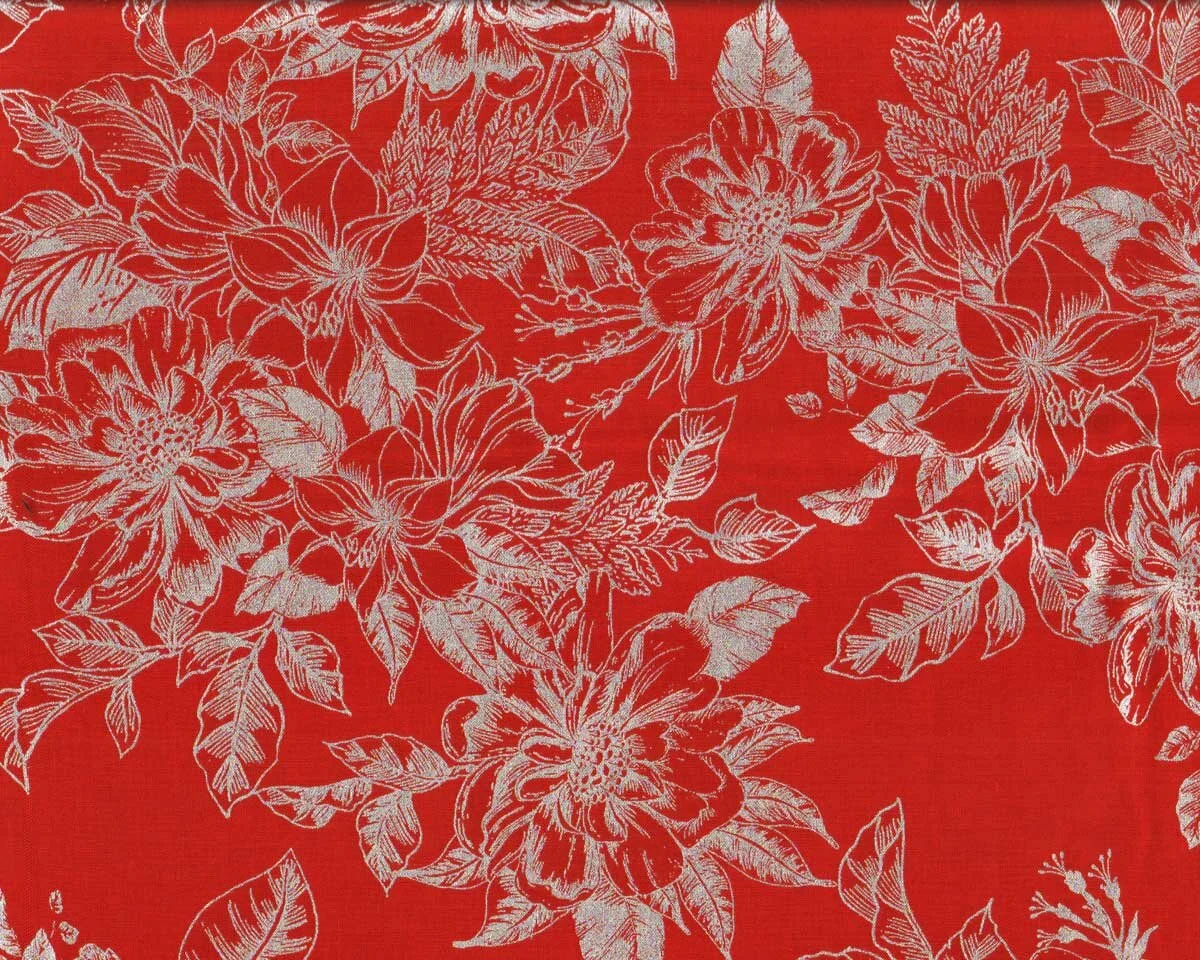 Metallic-Patchworkstoff HOLIDAY FLOURISH, Weihnachts-Blüten, rot-silber, Robert Kaufman
