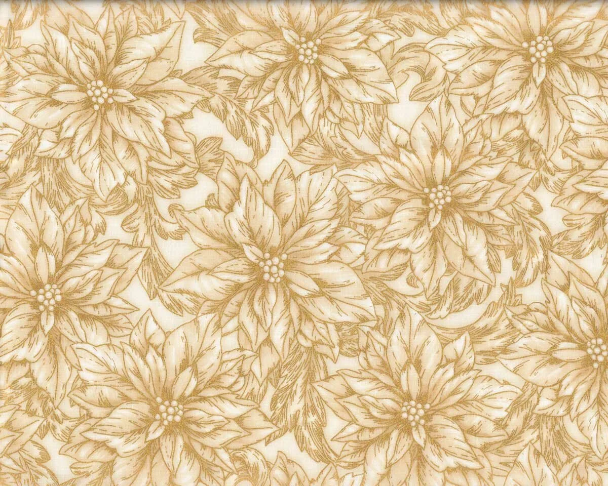Metallic-Patchworkstoff HOLIDAY FLOURISH, Weihnachtsstern-Blüten, weiß-gold, Robert Kaufman