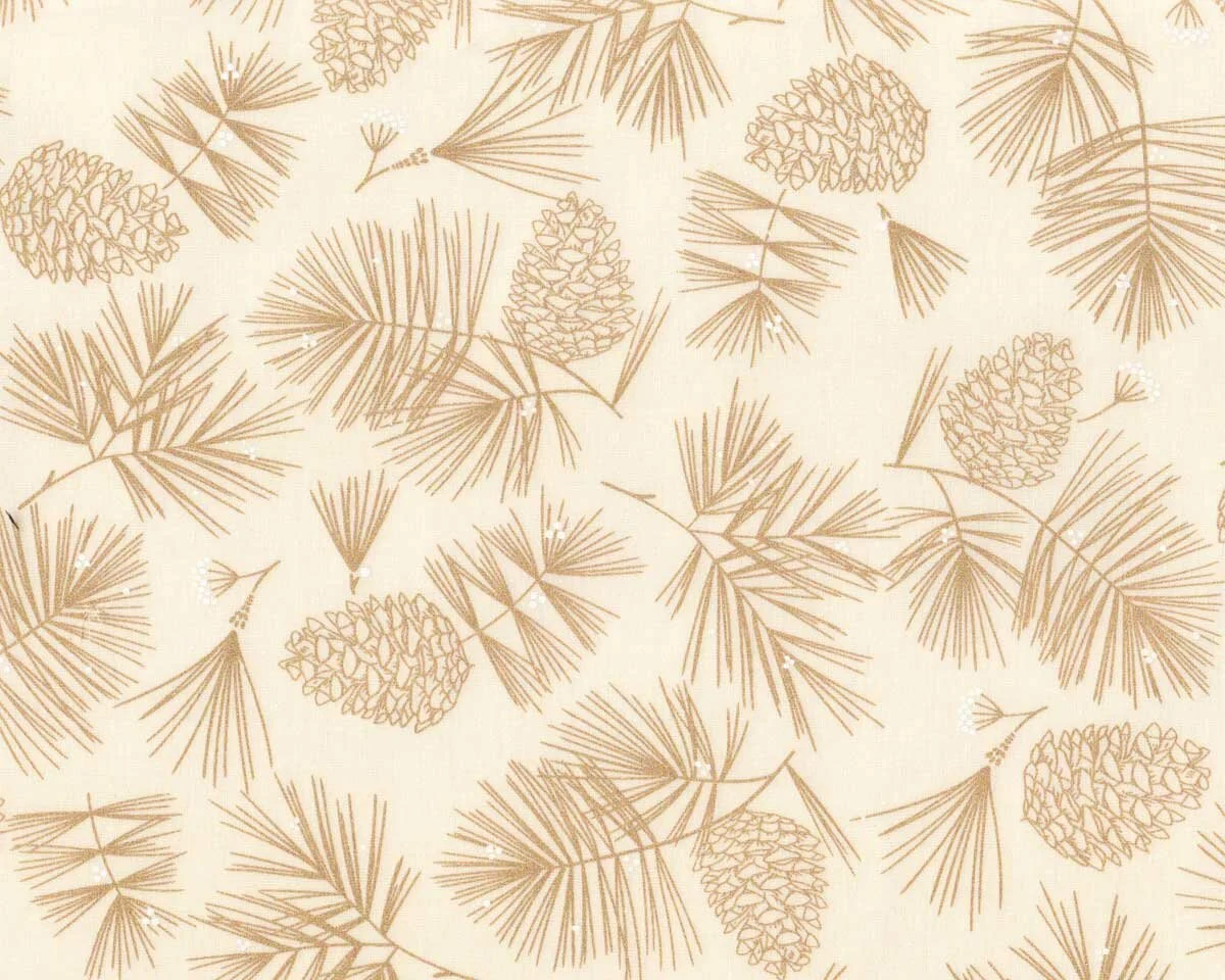 Metallic-Patchworkstoff HOLIDAY SPARKLE, Kiefernzweige, creme-gold, Benartex