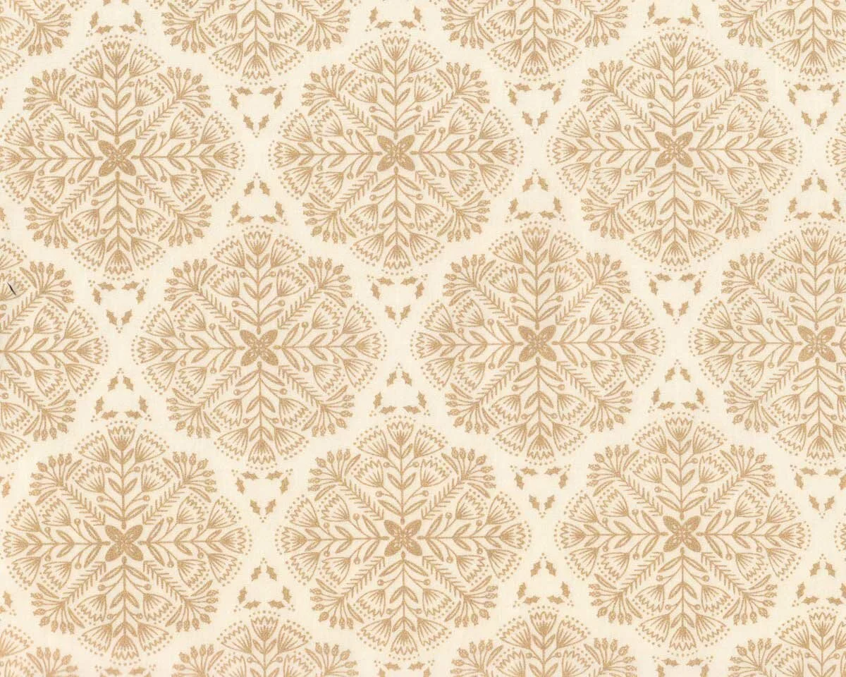 Metallic-Patchworkstoff HOLIDAY SPARKLE, Medallions, creme-gold, Benartex