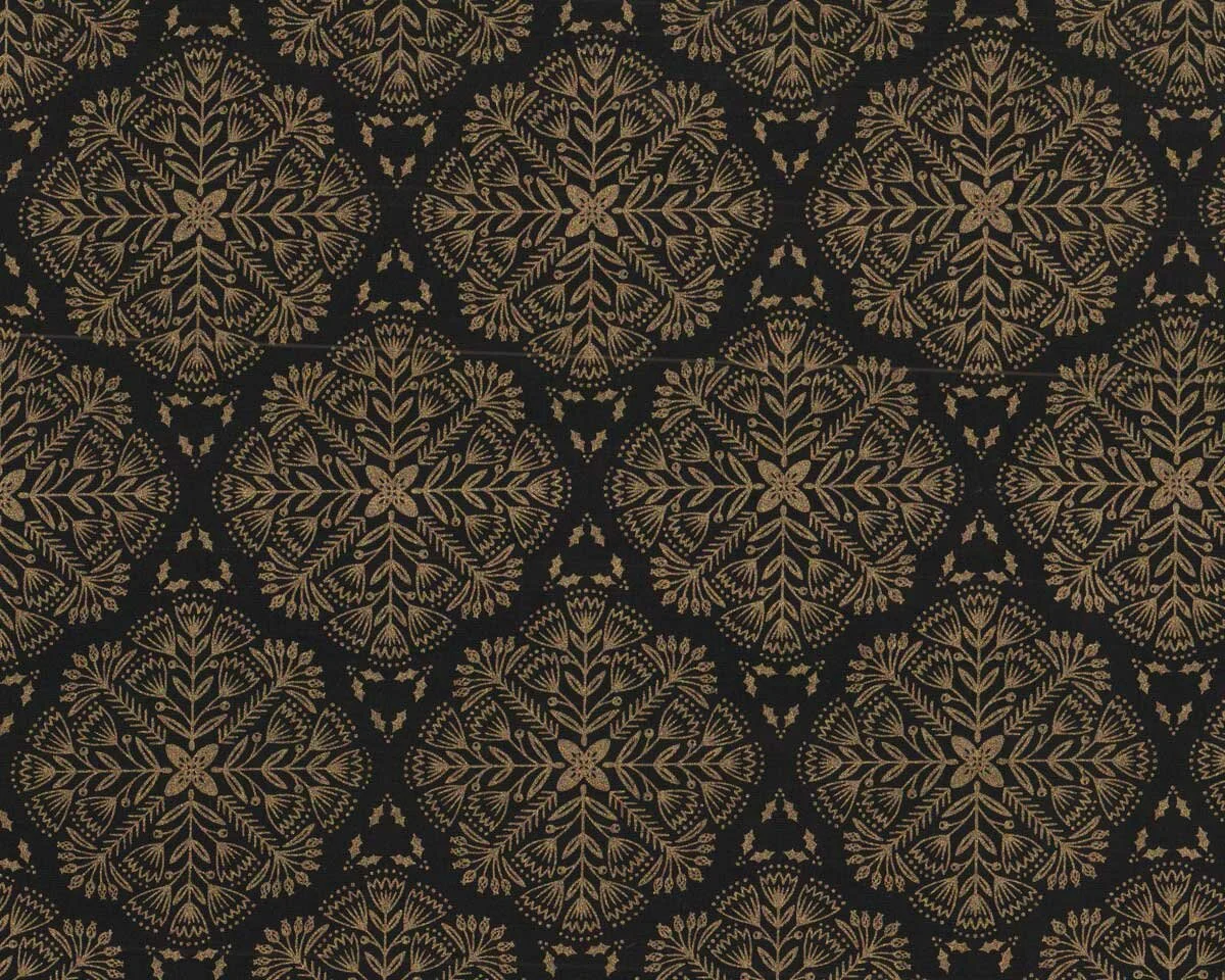 Metallic-Patchworkstoff HOLIDAY SPARKLE, Medallions, schwarz-gold, Benartex
