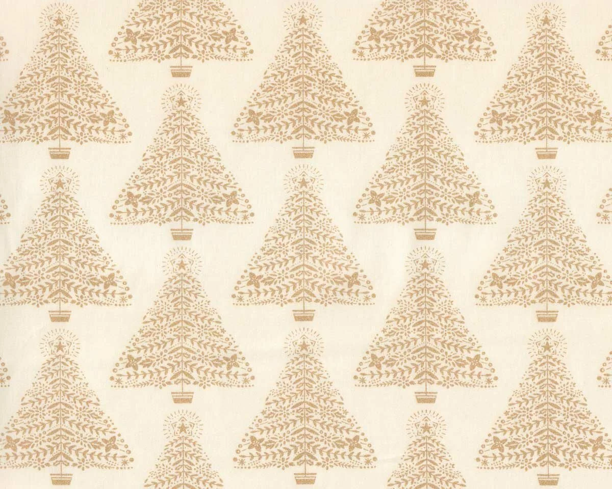 Metallic-Patchworkstoff HOLIDAY SPARKLE, Weihnachtsbaum, creme-gold, Benartex