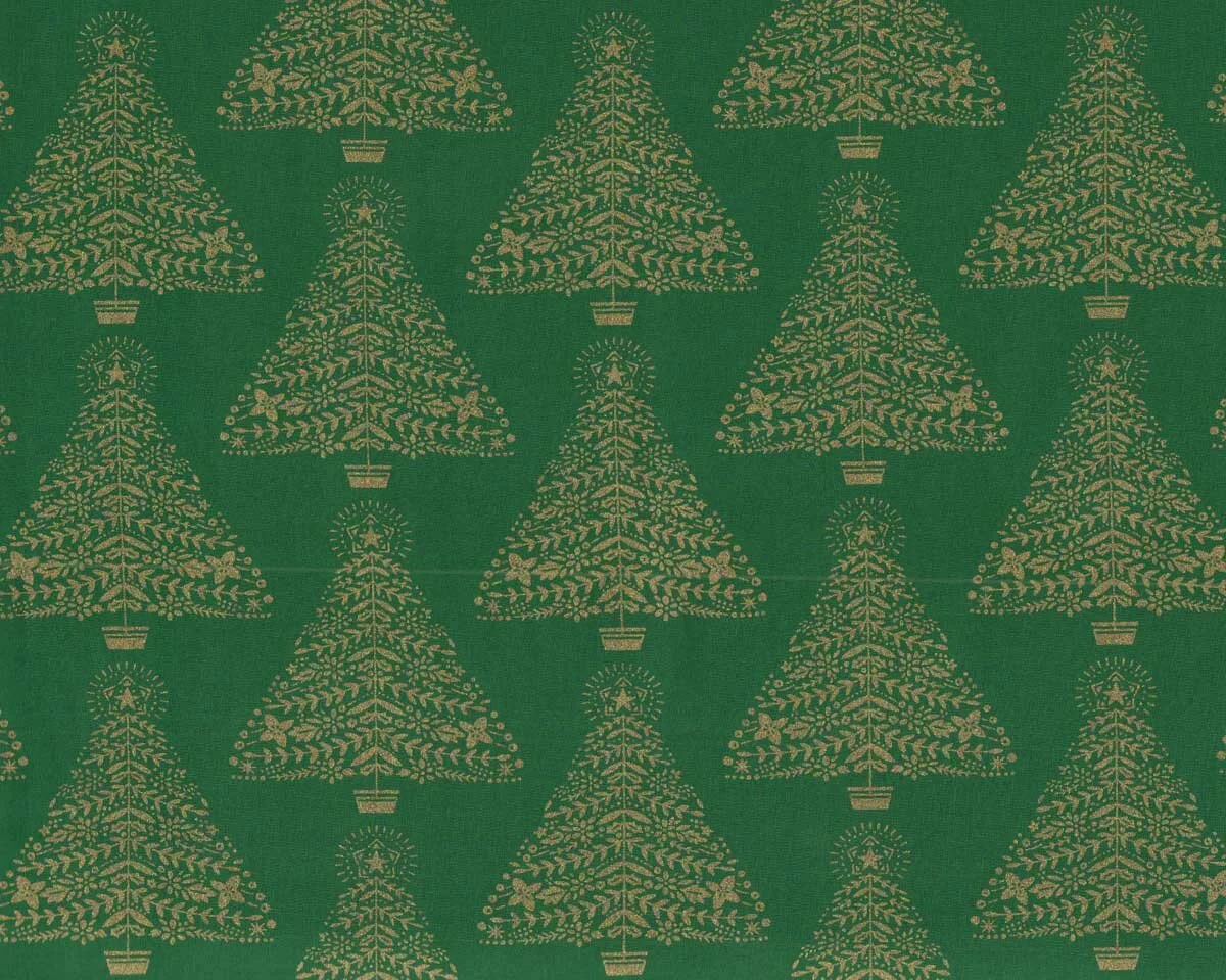 Metallic-Patchworkstoff HOLIDAY SPARKLE, Weihnachtsbaum, grün-gold, Benartex