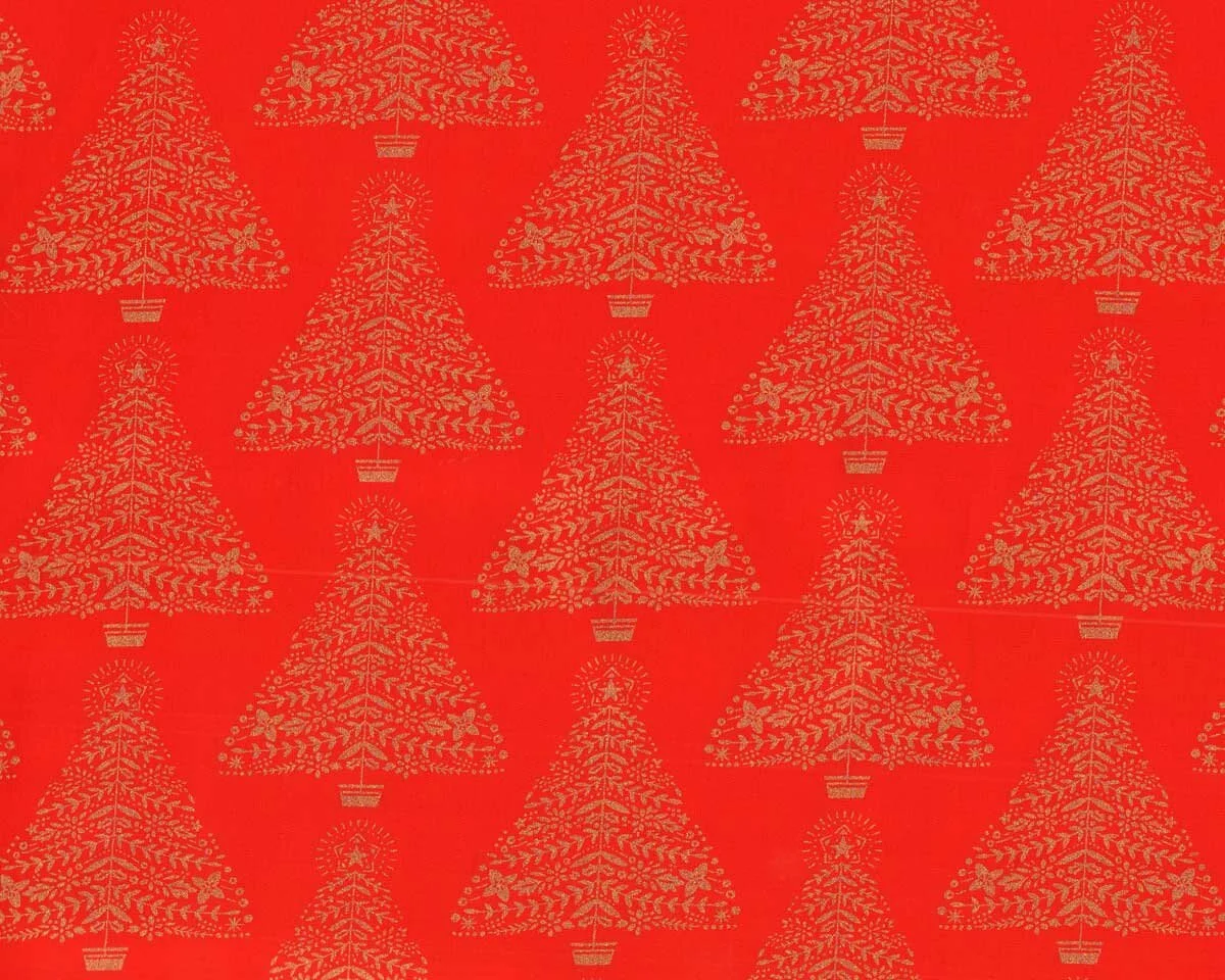 Metallic-Patchworkstoff HOLIDAY SPARKLE, Weihnachtsbaum, rot-gold, Benartex