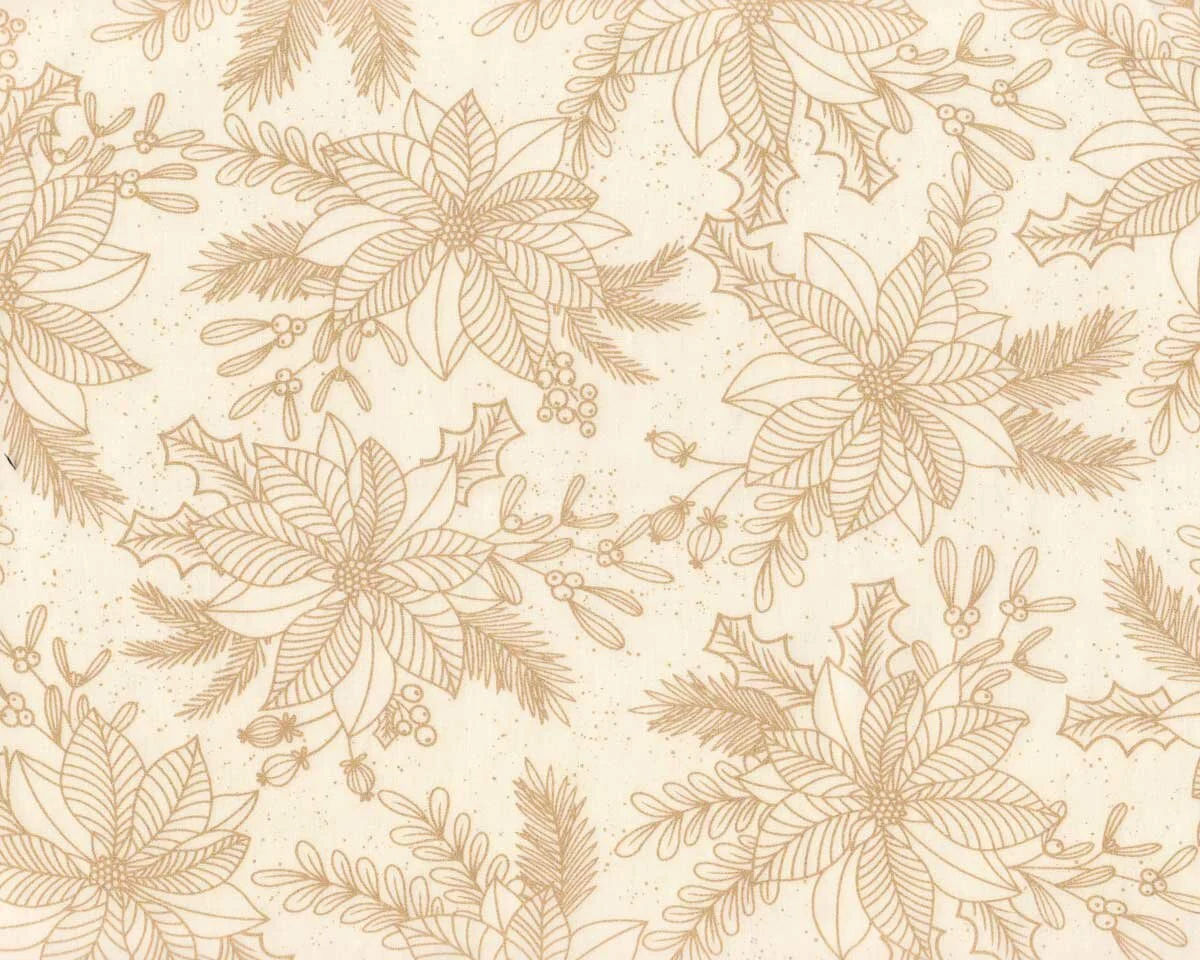Metallic-Patchworkstoff HOLIDAY SPARKLE, Weihnachtstern, creme-gold, Benartex