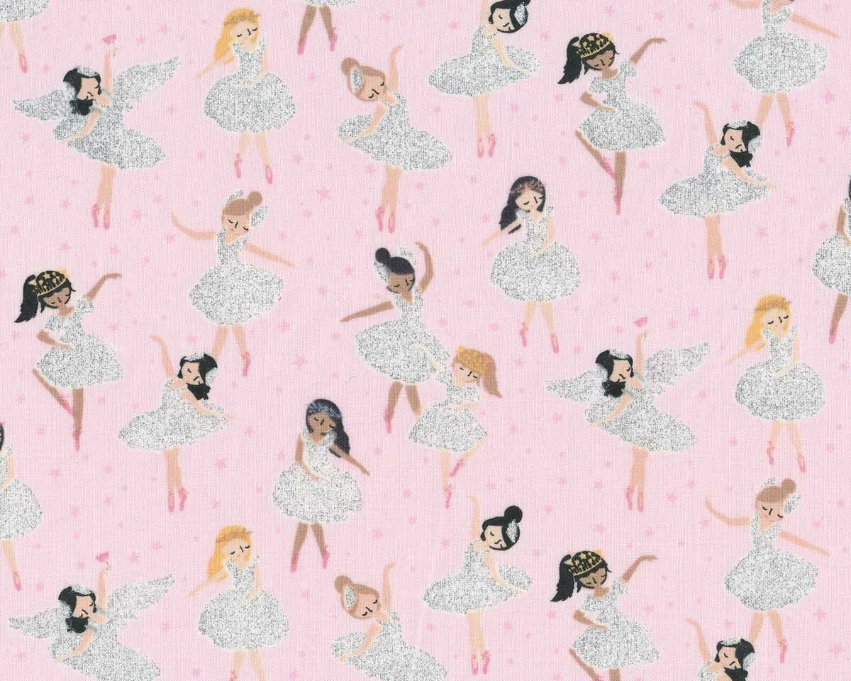 Metallic-Patchworkstoff MUSIC BOX, Ballerinas, rosa, Dear Stella