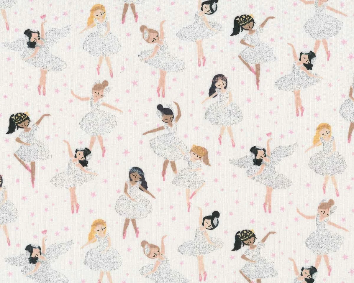 Metallic-Patchworkstoff MUSIC BOX, Ballerinas, weiß, Dear Stella