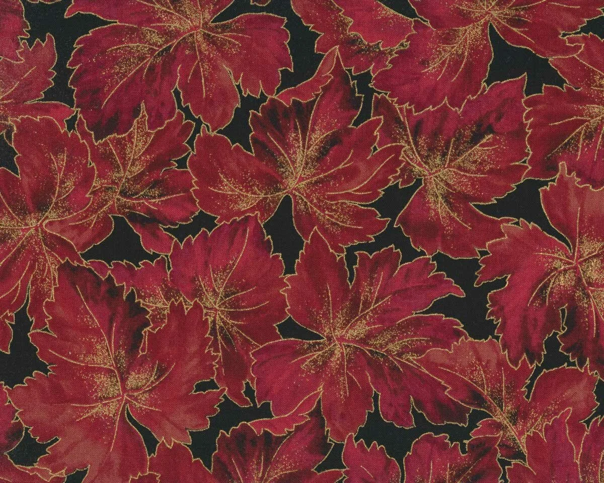 Metallic-Patchworkstoff NATURE'S HARVEST, Blätter, rot-gold, Robert Kaufmann
