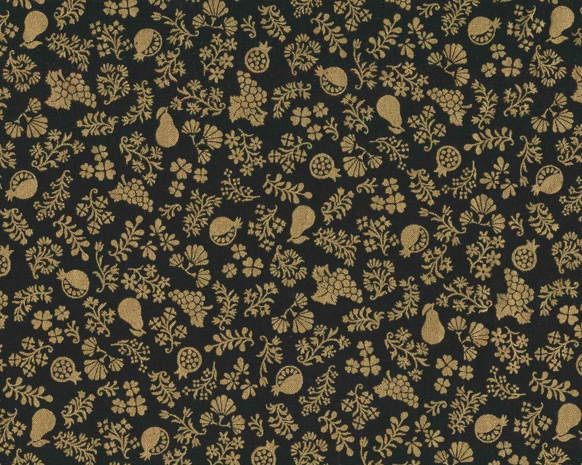 Metallic-Patchworkstoff NATURE'S HARVEST, Früchte, schwarz-gold, Robert Kaufmann