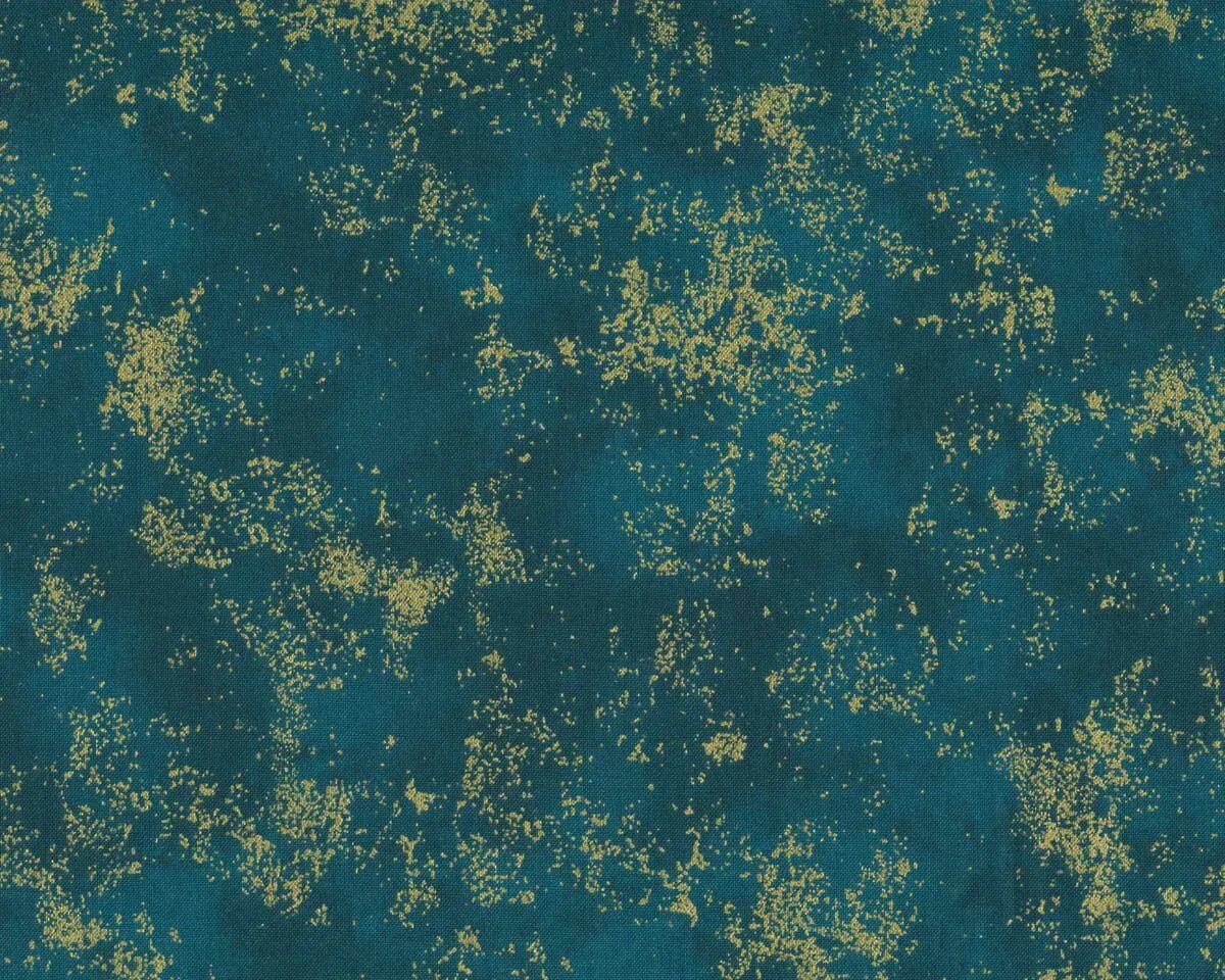 Metallic-Patchworkstoff NATURE'S HARVEST, Marmorierung, petrol-gold, Robert Kaufmann