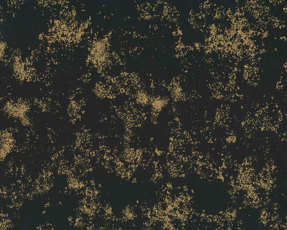 Metallic-Patchworkstoff NATURE'S HARVEST, Marmorierung, schwarz-gold, Robert Kaufmann