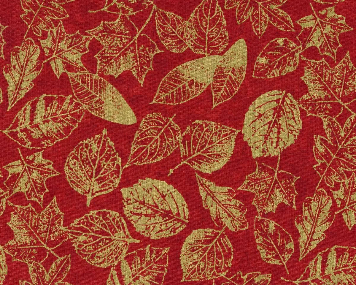 Metallic-Patchworkstoff SHADES OF THE SEASON 12, Blätter, rot-gold, Robert Kaufmann