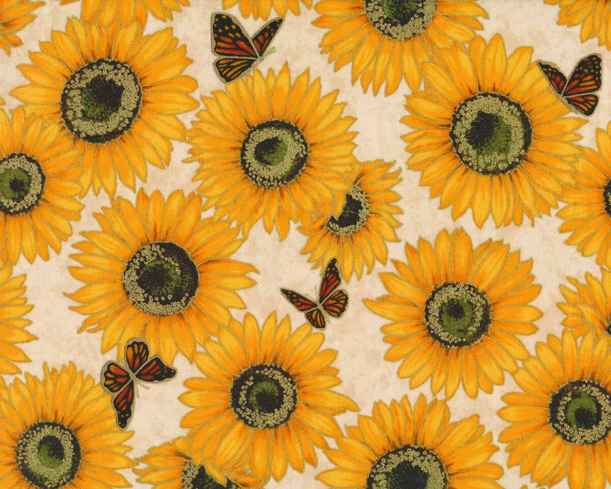 Metallic-Patchworkstoff SHADES OF THE SEASON 12, Sonnenblumen, orange-gold, Robert Kaufmann