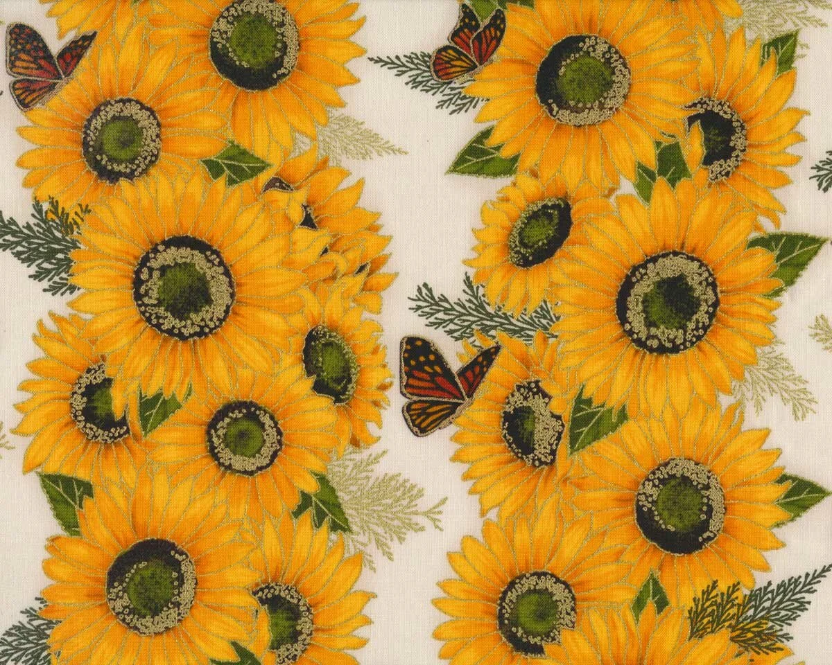 Metallic-Patchworkstoff SHADES OF THE SEASON 12, Sonnenblumen-Streifen, creme-gold, Robert Kaufmann