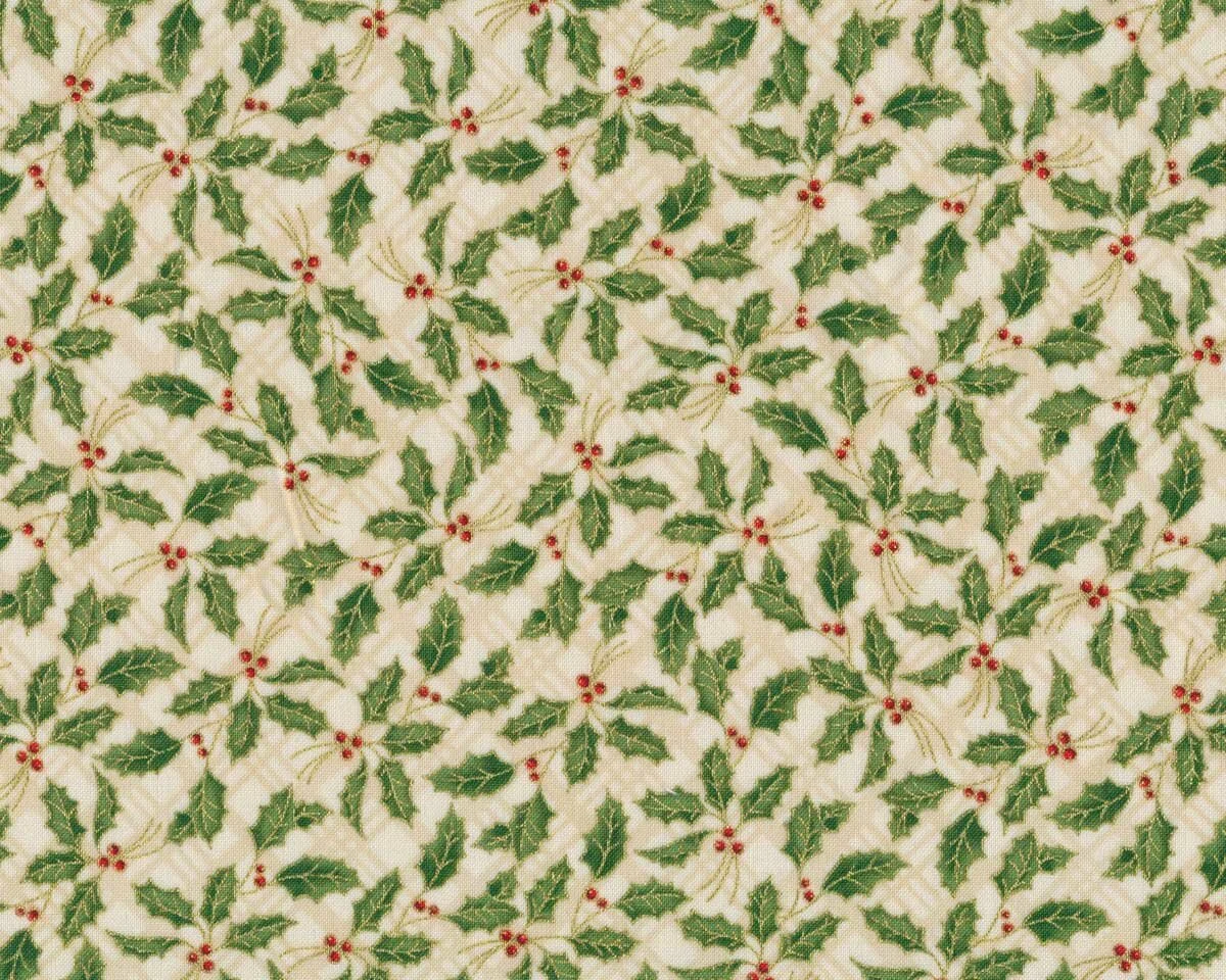 Metallic-Patchworkstoff WINTER'S GRANDEUR, Ilex, creme-gold, Robert Kaufman
