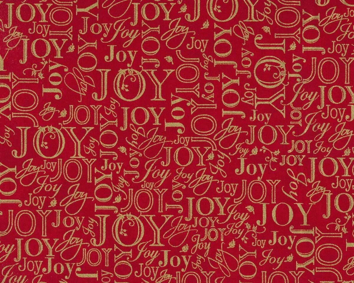 Metallic-Patchworkstoff WINTER'S GRANDEUR, Schrift, rot-gold, Robert Kaufman