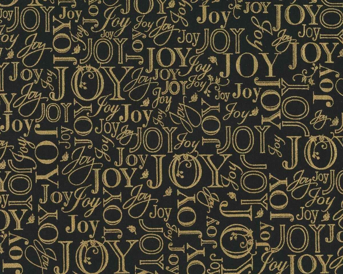 Metallic-Patchworkstoff WINTER'S GRANDEUR, Schrift, schwarz-gold, Robert Kaufman
