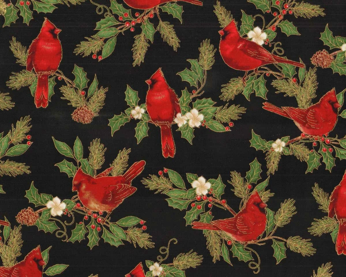 Metallic-Patchworkstoff WINTER'S GRANDEUR, Vögel, schwarz-gold, Robert Kaufman
