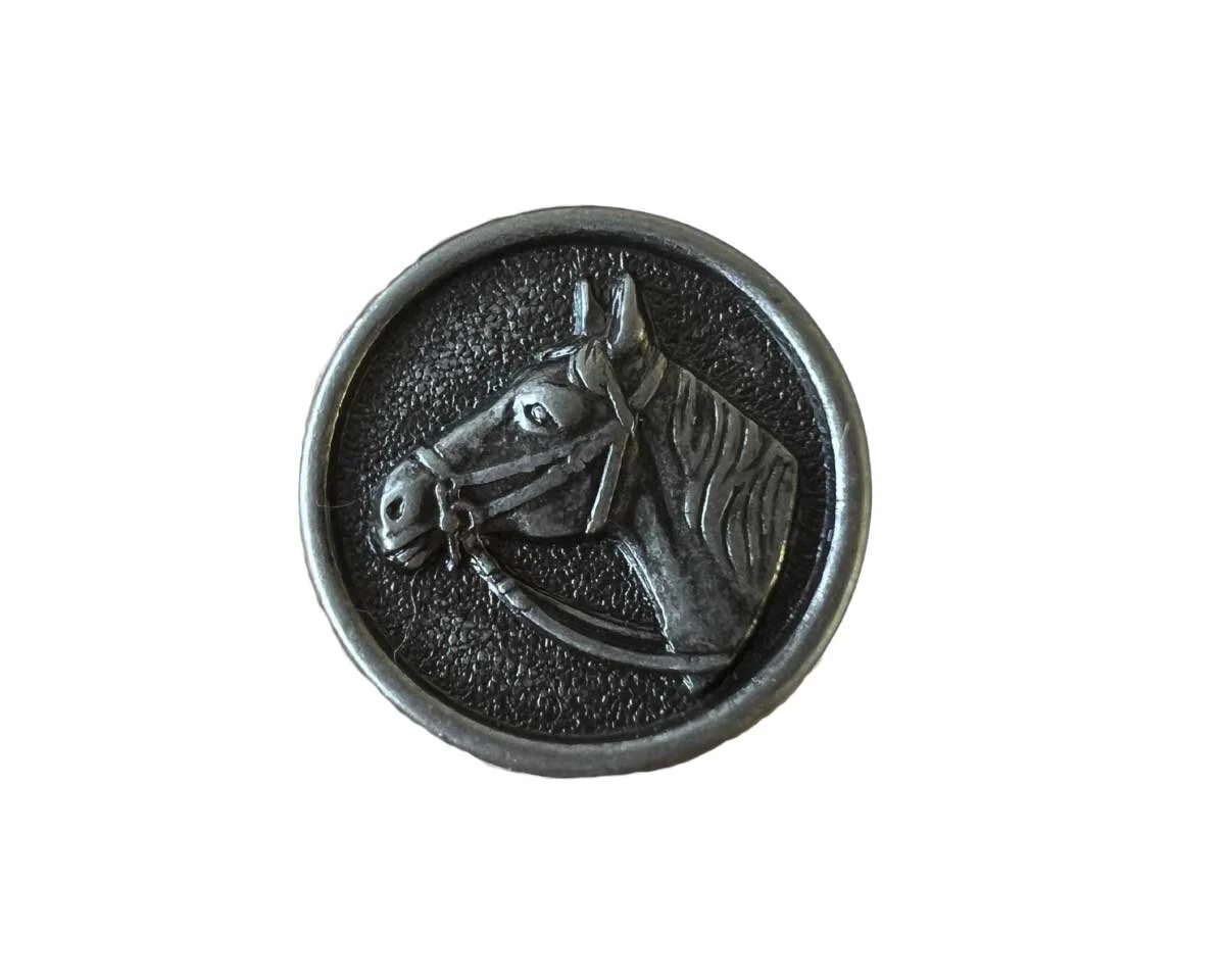 Metallknopf mit Pferdekopf, altsilber, Union Knopf