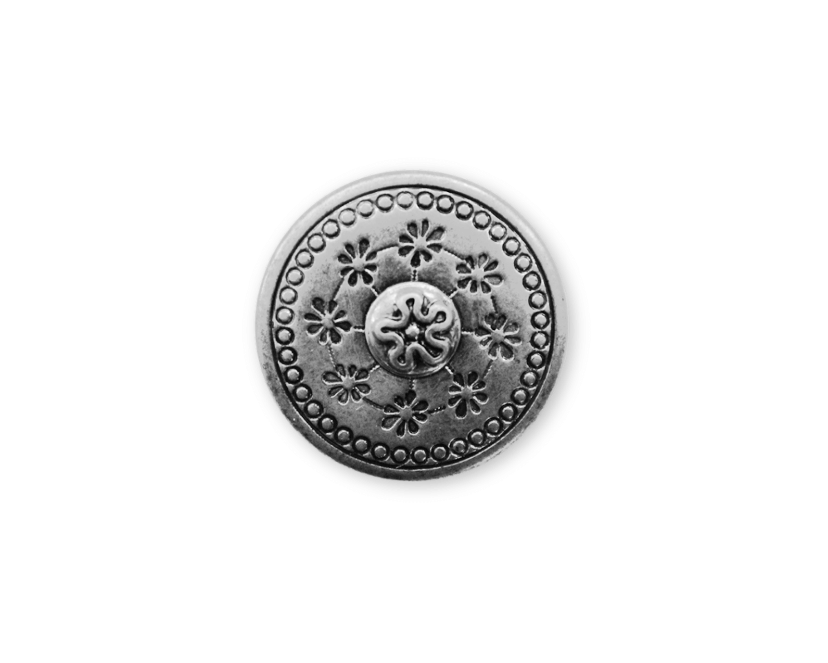Metallknopf VINTAGE-FLOWER, Blumen, 15 & 20 mm, altsilber, Dill Knopf