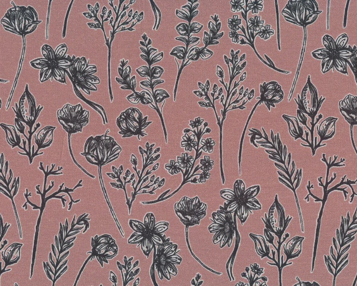 Modalsweat HERBARIUM, Kräuter & Blumen, altrosa,Lila Lotta