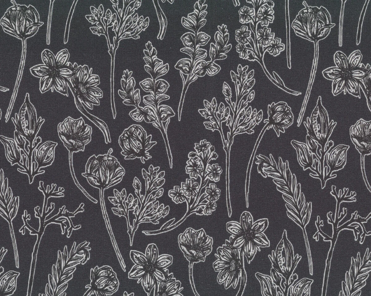 Modalsweat HERBARIUM, Kräuter & Blumen, graublau, Lila Lotta