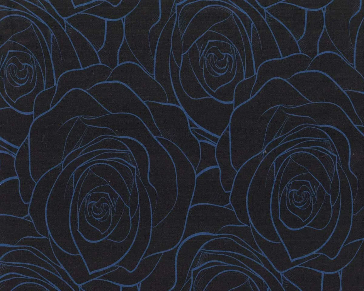 Modalsweatstoff PHIL, Rosen, blau-schwarz