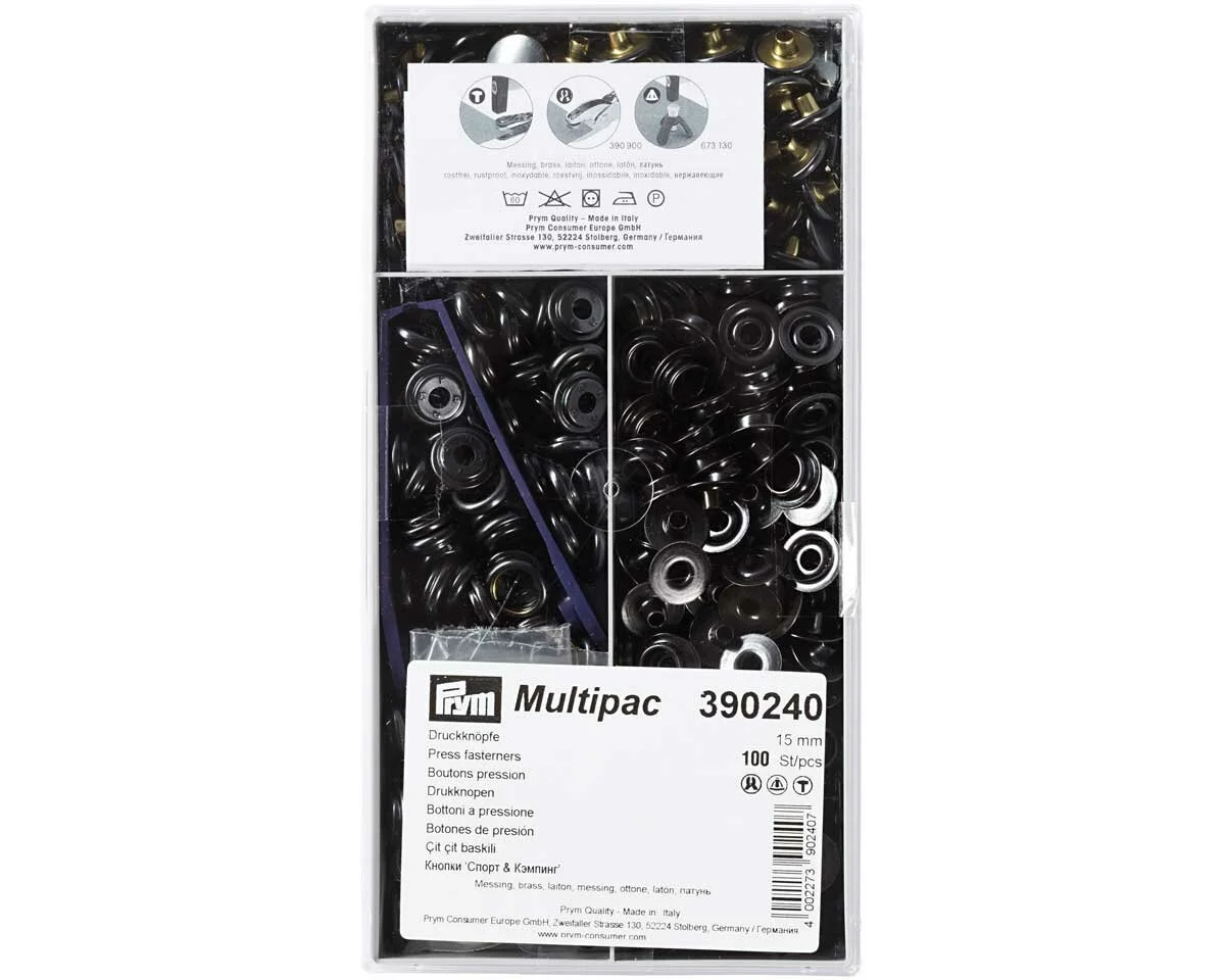 Multipack Druckknöpfe SPORT & CAMPING, brüniert, 100 Stück, Prym