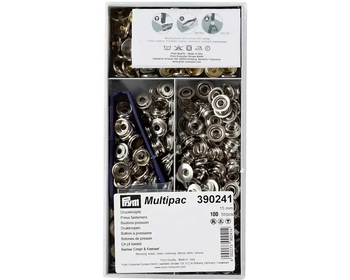 Multipack Druckknöpfe SPORT & CAMPING, silber, 100 Stück, Prym