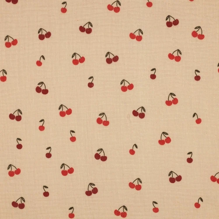 Musselin Double Gauze Kirschen, creme