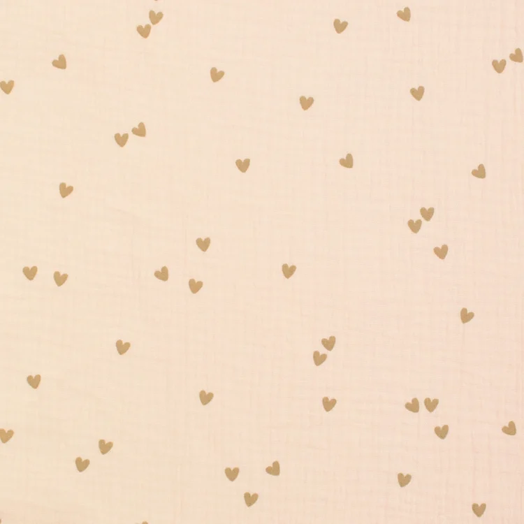 Musselin Double Gauze Little Hearts, apricot