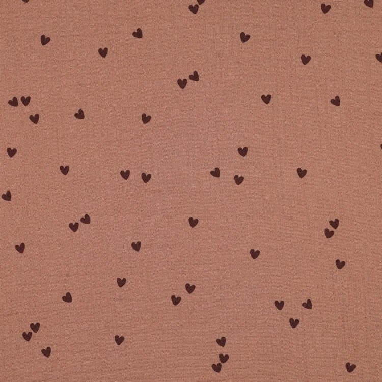 Musselin Double Gauze Little Hearts, rosabraun